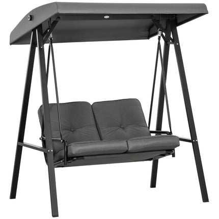 2 Seater Garden Swing Chair with Adjustable Canopy and Steel Frame - Dark Grey