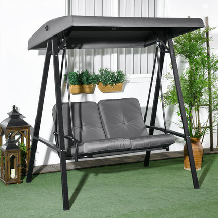 2 Seater Garden Swing Chair with Adjustable Canopy and Steel Frame - Dark Grey