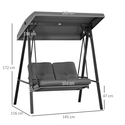 2 Seater Garden Swing Chair with Adjustable Canopy and Steel Frame - Dark Grey