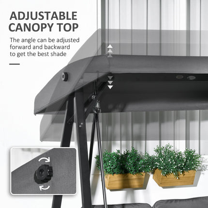 2 Seater Garden Swing Chair with Adjustable Canopy and Steel Frame - Dark Grey