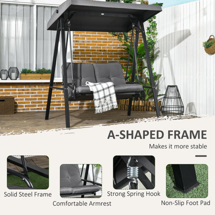 2 Seater Garden Swing Chair with Adjustable Canopy and Steel Frame - Dark Grey