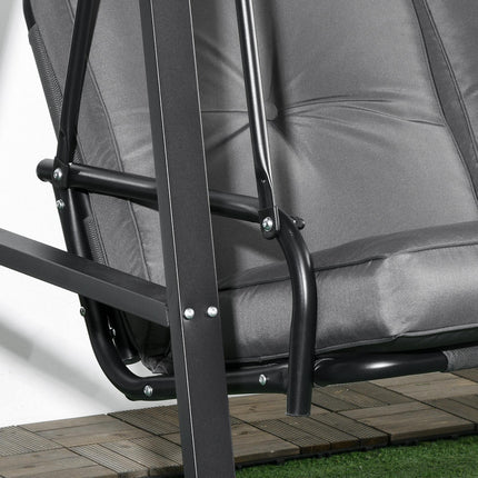 2 Seater Garden Swing Chair with Adjustable Canopy and Steel Frame - Dark Grey