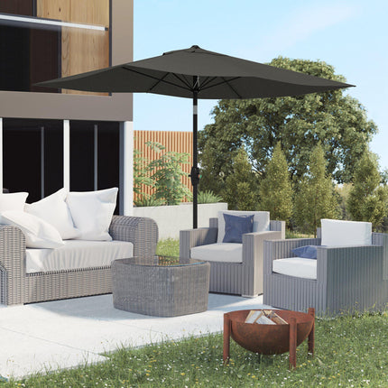 2x3 Metre Rectangular Garden Parasol with Crank Tilt Aluminium Pole - Dark Grey