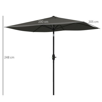2x3 Metre Rectangular Garden Parasol with Crank Tilt Aluminium Pole - Dark Grey