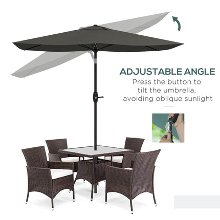 2x3 Metre Rectangular Garden Parasol with Crank Tilt Aluminium Pole - Dark Grey