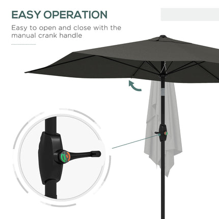 2x3 Metre Rectangular Garden Parasol with Crank Tilt Aluminium Pole - Dark Grey