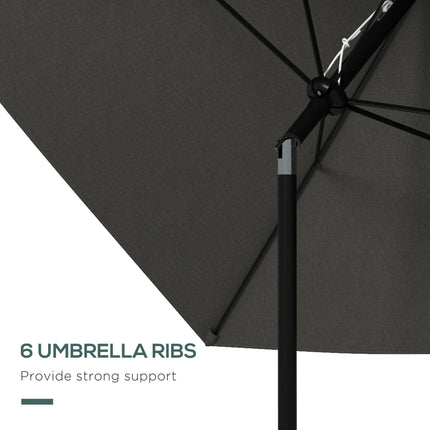 2x3 Metre Rectangular Garden Parasol with Crank Tilt Aluminium Pole - Dark Grey