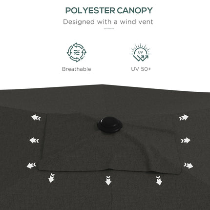 2x3 Metre Rectangular Garden Parasol with Crank Tilt Aluminium Pole - Dark Grey