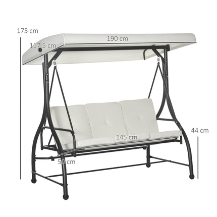 3 Seater 2-in-1 Garden Canopy Swing Chair with Adjustable Canopy and Metal Frame - Cream White