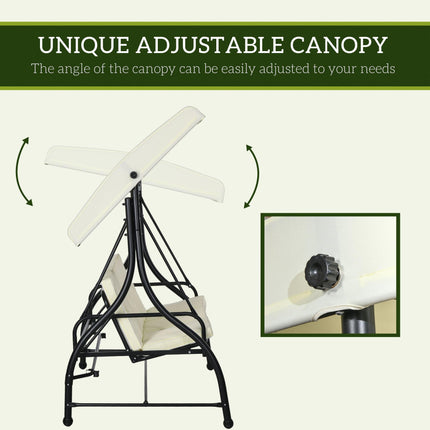 3 Seater 2-in-1 Garden Canopy Swing Chair with Adjustable Canopy and Metal Frame - Cream White