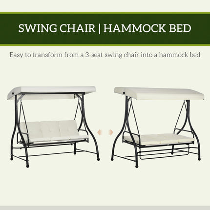 3 Seater 2-in-1 Garden Canopy Swing Chair with Adjustable Canopy and Metal Frame - Cream White
