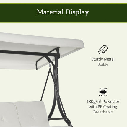 3 Seater 2-in-1 Garden Canopy Swing Chair with Adjustable Canopy and Metal Frame - Cream White