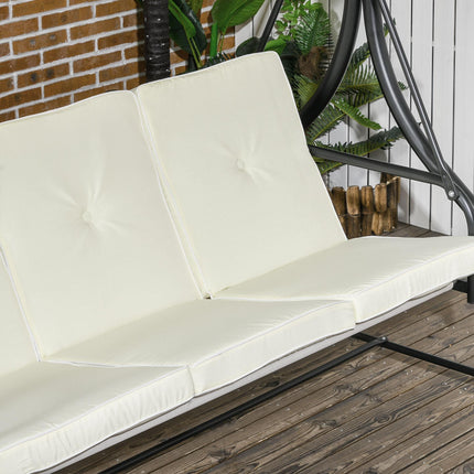 3 Seater 2-in-1 Garden Canopy Swing Chair with Adjustable Canopy and Metal Frame - Cream White