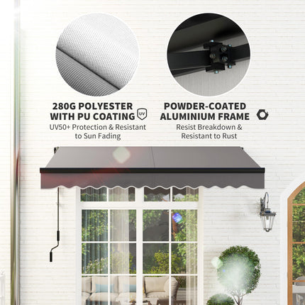 3 Metre Electric Retractable Awning with LED Light & Remote Control - Dark Grey