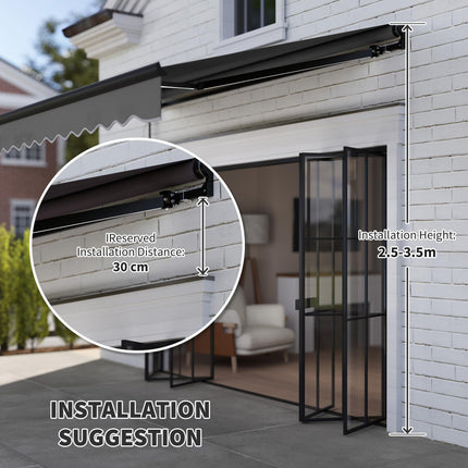 3 Metre Electric Retractable Awning with LED Light & Remote Control - Dark Grey
