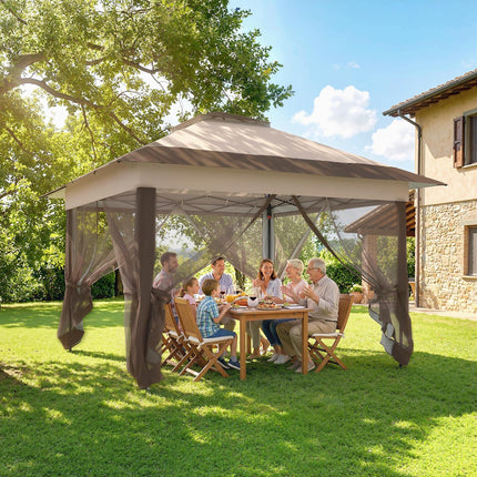 3.6 x 3.6 m Pop up Gazebo with Netting, Height Adjustable Party Tent Instant Can