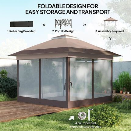 3.6 x 3.6 m Pop up Gazebo with Netting, Height Adjustable Party Tent Instant Can