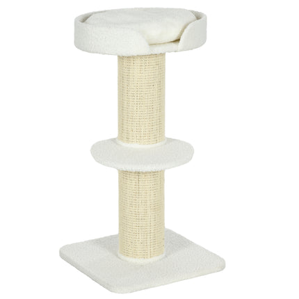 2 Tier Sisal Sherpa Cat Tree with Basket Cushion - Cream White