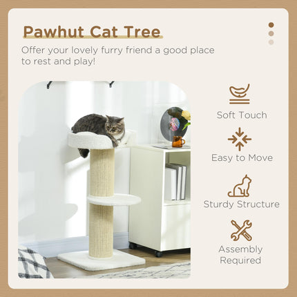 2 Tier Sisal Sherpa Cat Tree with Basket Cushion - Cream White