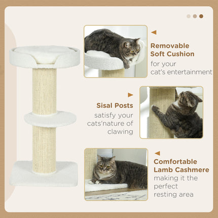 2 Tier Sisal Sherpa Cat Tree with Basket Cushion - Cream White