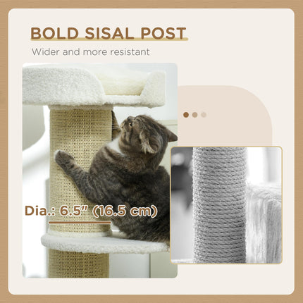2 Tier Sisal Sherpa Cat Tree with Basket Cushion - Cream White