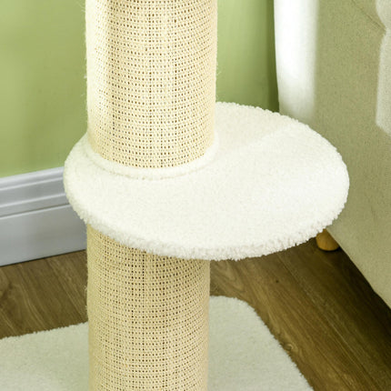 2 Tier Sisal Sherpa Cat Tree with Basket Cushion - Cream White