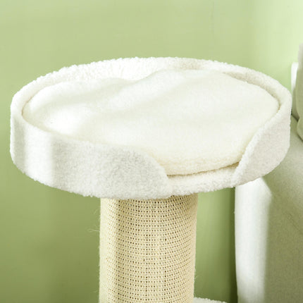 2 Tier Sisal Sherpa Cat Tree with Basket Cushion - Cream White
