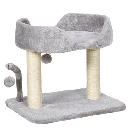 42cm Indoor Cat Tree with Sisal Scratching Post and Toy Balls - Light Grey