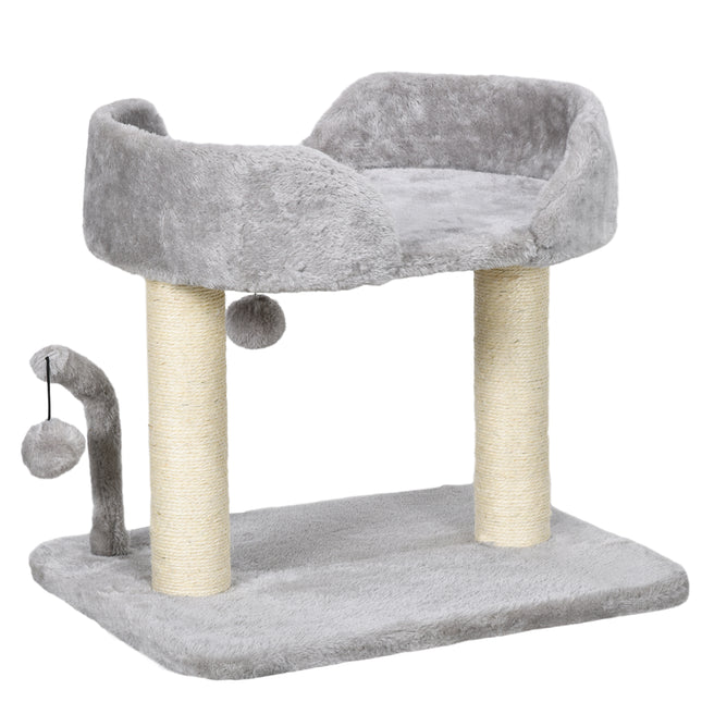 42cm Indoor Cat Tree with Sisal Scratching Post and Toy Balls - Light Grey