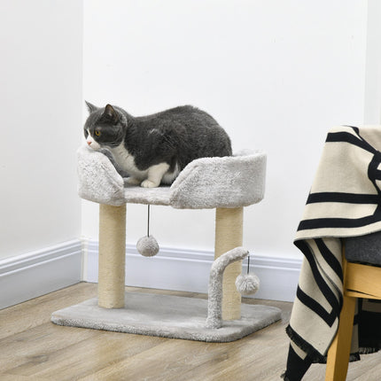 42cm Indoor Cat Tree with Sisal Scratching Post and Toy Balls - Light Grey
