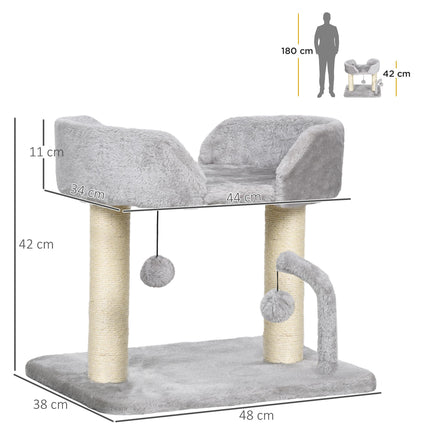 42cm Indoor Cat Tree with Sisal Scratching Post and Toy Balls - Light Grey