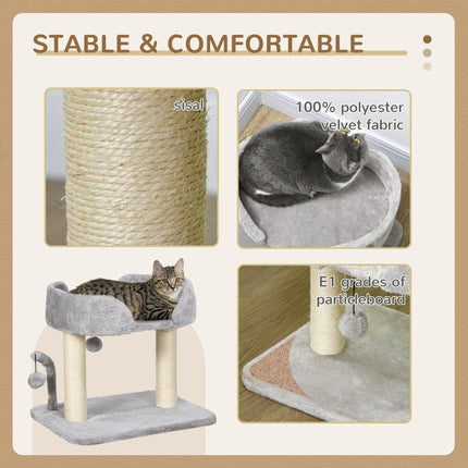 42cm Indoor Cat Tree with Sisal Scratching Post and Toy Balls - Light Grey