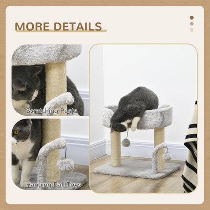 42cm Indoor Cat Tree with Sisal Scratching Post and Toy Balls - Light Grey