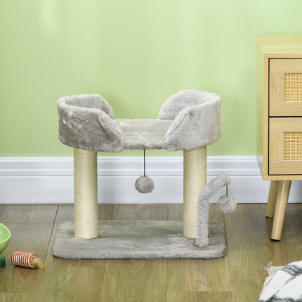 42cm Indoor Cat Tree with Sisal Scratching Post and Toy Balls - Light Grey