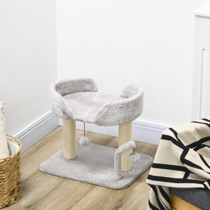 42cm Indoor Cat Tree with Sisal Scratching Post and Toy Balls - Light Grey