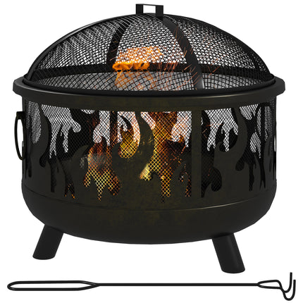 Metal Firepit Bowl 2-in-1 Outdoor BBQ Grill with Lid and Handles - Black