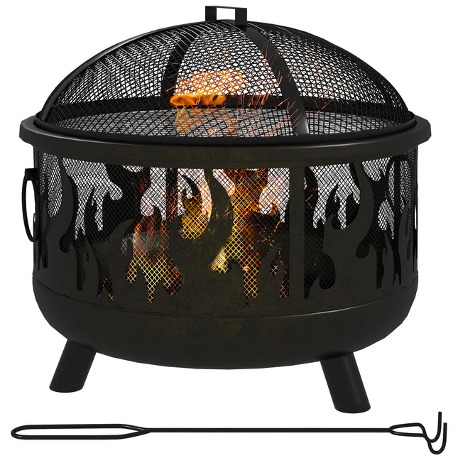Metal Firepit Bowl 2-in-1 Outdoor BBQ Grill with Lid and Handles - Black