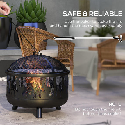 Metal Firepit Bowl 2-in-1 Outdoor BBQ Grill with Lid and Handles - Black