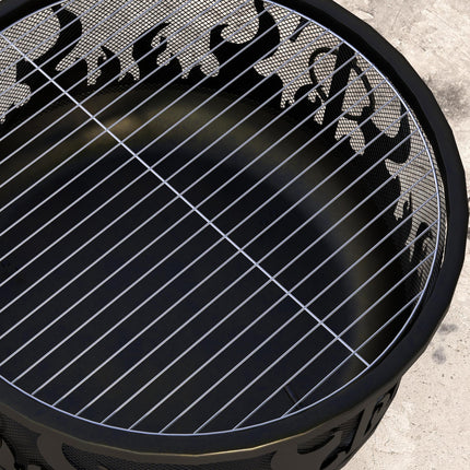 Metal Firepit Bowl 2-in-1 Outdoor BBQ Grill with Lid and Handles - Black
