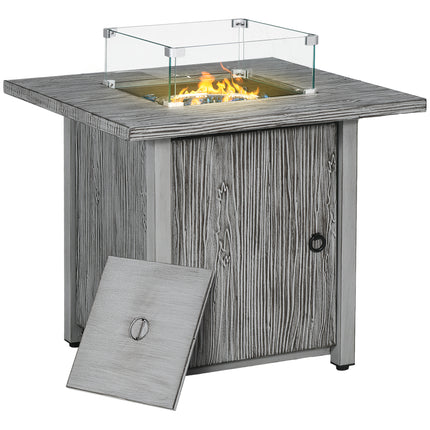 40,000 BTU Gas Fire Pit Table with Glass Screen and Cover - Grey