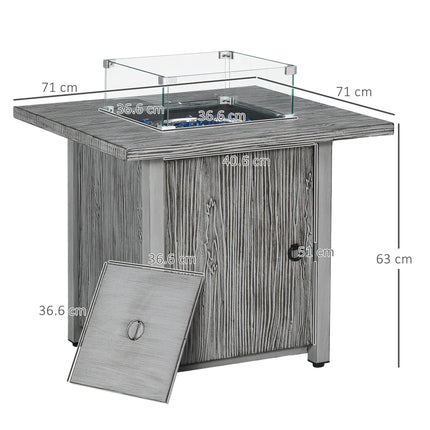 40,000 BTU Gas Fire Pit Table with Glass Screen and Cover - Grey