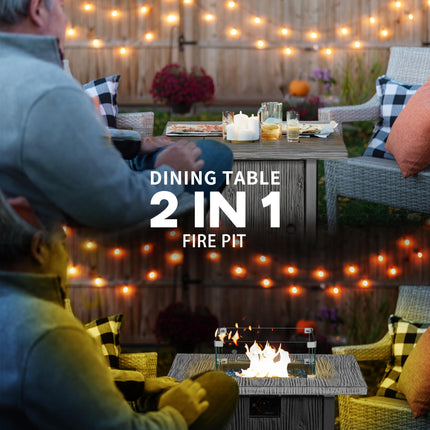 40,000 BTU Gas Fire Pit Table with Glass Screen and Cover - Grey
