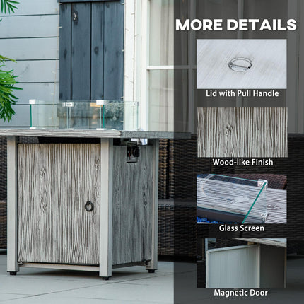 40,000 BTU Gas Fire Pit Table with Glass Screen and Cover - Grey