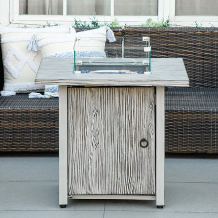 40,000 BTU Gas Fire Pit Table with Glass Screen and Cover - Grey