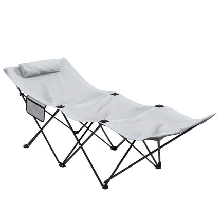 Foldable Outdoor Sun Lounger with Headrest and Side Pocket 180cm - Light Grey
