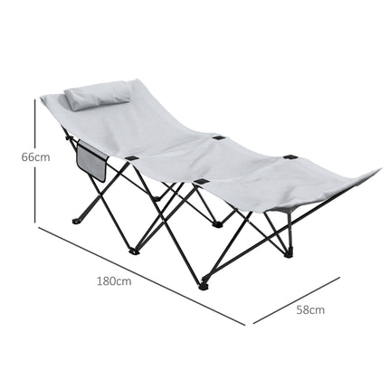 Foldable Outdoor Sun Lounger with Headrest and Side Pocket 180cm - Light Grey
