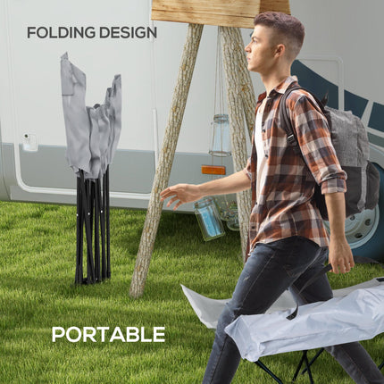 Foldable Outdoor Sun Lounger with Headrest and Side Pocket 180cm - Light Grey
