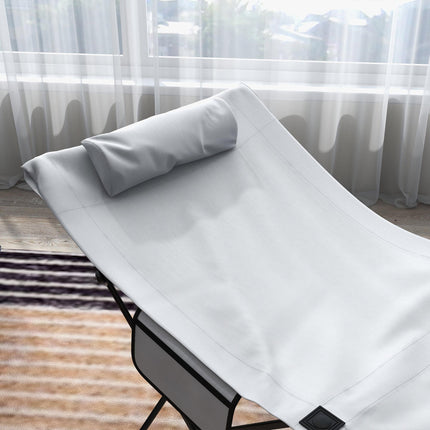 Foldable Outdoor Sun Lounger with Headrest and Side Pocket 180cm - Light Grey