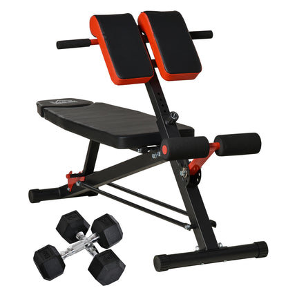 Multifunction Adjustable Weight Bench with 2 Dumbbells and Hyper Extension Sit-up - Black and Red