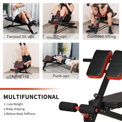 Multifunction Adjustable Weight Bench with 2 Dumbbells and Hyper Extension Sit-up - Black and Red